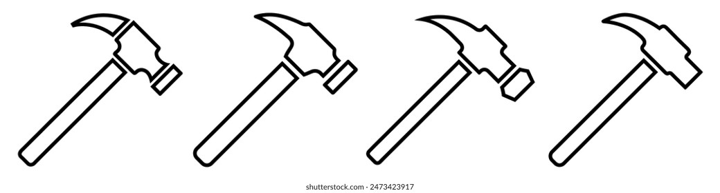 Conjunto de iconos lineales de martillo. Icono de logotipo de martillo negro en diseño plano. Ilustración vectorial.