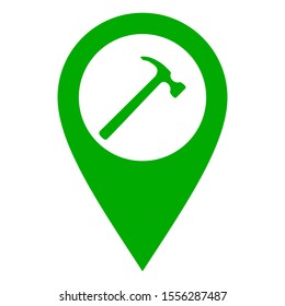 Hammer and location pin on white