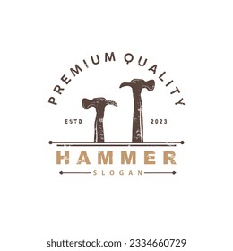 Hammer Logo, Builder Tools Inspiration Design, Vector Vintage Carpentry And Mechanics, Illustration Template