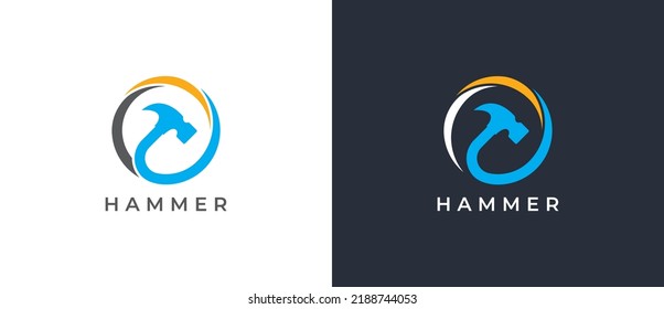Hammer Logo Concept sign icon symbol Design Line Art Style. Construction, Repair Service Logotype. Vector illustration logo template