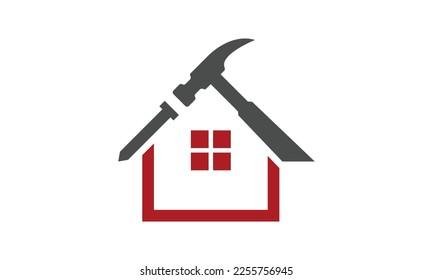 Hammer logo for construction, maintenance, property, home repairing business company. Vector illustration. Suitable for label, name card, branding, identity template