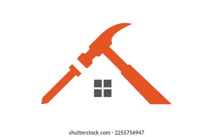 Hammer logo for construction, maintenance, property, home repairing business company. Vector illustration. Suitable for label, name card, branding, identity template