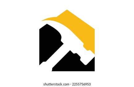 Hammer Logo für Bau, Wartung, Immobilien, Heimwerkerreparatur Unternehmen. Vektorgrafik. Geeignet für Beschriftung, Namenskarte, Branding, Identitätsvorlage