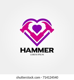 Hammer logo for construction, maintenance, property, home repairing business company. Vector illustration. Suitable for label, name card, branding, identity template