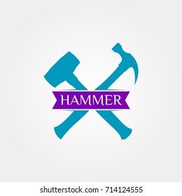 Hammer logo for construction, maintenance, property, home repairing business company. Vector illustration. Suitable for label, name card, branding, identity template