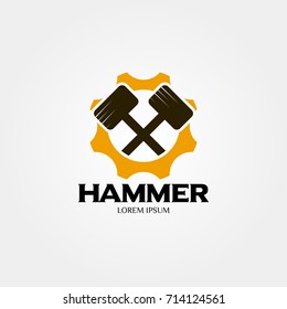 Hammer logo for construction, maintenance, property, home repairing business company. Vector illustration. Suitable for label, name card, branding, identity template