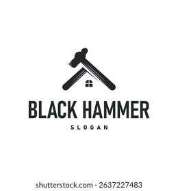 hammer logo design concept simple black silhouette hammer template illustration building equipment brand symbol product and business