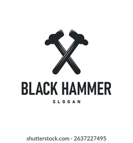 hammer logo design concept simple black silhouette hammer template illustration building equipment brand symbol product and business