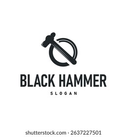 hammer logo design concept simple black silhouette hammer template illustration building equipment brand symbol product and business