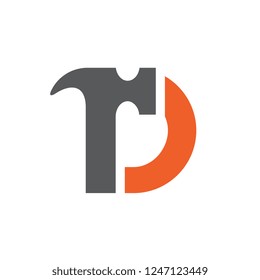 Hammer Logo With Letter D. Repair, Construction or Renovation Logo Concept