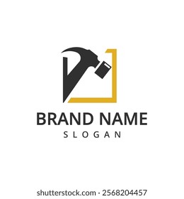 Hammer logo, reparation and real estate symbol