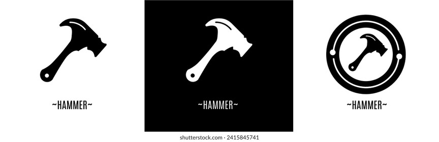Hammer logo set. Collection of black and white logos. Stock vector.