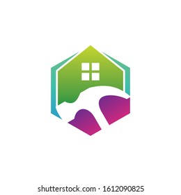 hammer logo vector icon with home house element template