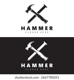 Hammer logo vector illustration. For construction, Building, carpentry, wood work.