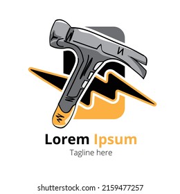 Hammer Logo vector illustration with dummy text on white background. Industrial Object.