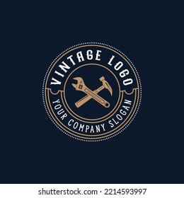 Hammer logo with woodwork carpenter and axe vintage logo with illustration design