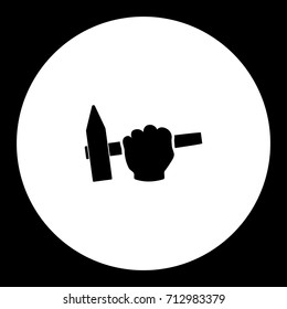 hammer in man hand working tool simple black icon eps10