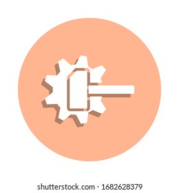 Hammer and mechanism badge icon. Simple glyph, flat vector of engineering icons for ui and ux, website or mobile application