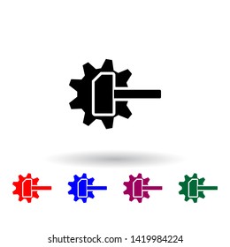 Hammer and mechanism multi color icon. Elements of engineering set. Simple icon for websites, web design, mobile app, info graphics