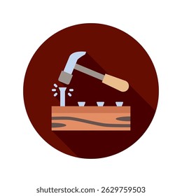 Hammer mini ilustração ícone de cor plana arredondado, uso para engenharia civil, indústria, construção, UI, kit UX, aplicativo e desenvolvimento web, digital ou impressão.