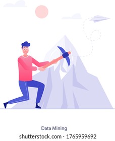 Hammer with mountain, data mining in modern flat style 