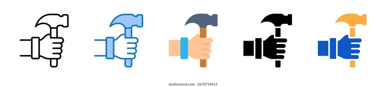 Martillo múltiples iconos de estilo conjunto de diseño de Ilustración vectorial.