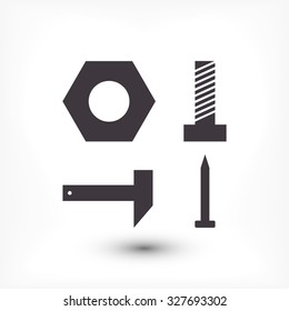 hammer nail bolt nut vector set