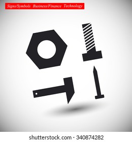 hammer nail bolt nut vector set