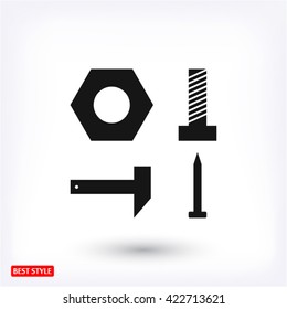 hammer nail bolt nut vector set