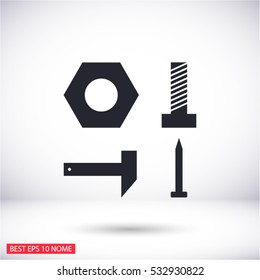 hammer nail bolt nut vector set