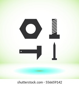 hammer nail bolt nut vector set