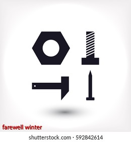 hammer nail bolt nut vector set