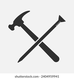 Hammer and nail business emblem. Workshop concept. Vector