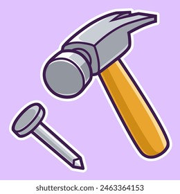 hammer and nail cartoon digital sticker