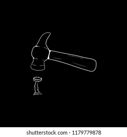 hammer nail doodle icon vector flat black