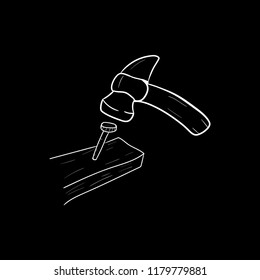 hammer nail doodle icon vector flat black