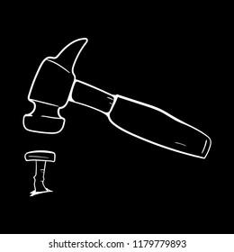 hammer nail doodle icon vector flat black