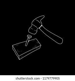 hammer nail doodle icon vector flat black