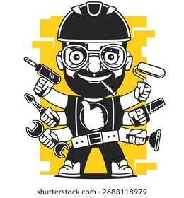 Icono plano de martillo y clavo. Ilustración vectorial de diseño plano