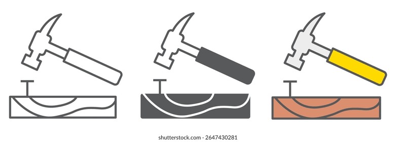 Hammer with nail icon collection, construction and industry, hammer sign vector set graphics, editable stroke linear icon, eps 10
