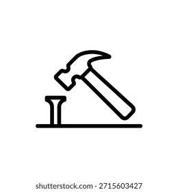 Icono de martillo y clavo para proyectos de construcción o bricolaje