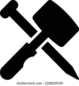 Hammer and nail icon, logo or symbol