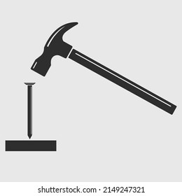 A hammer and nail for an icon, sign or logo svg