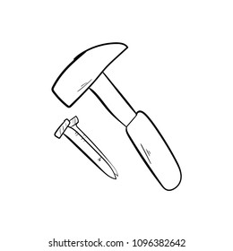 hammer and nail icon vector