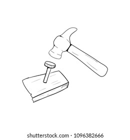 Hammer And Nail Icon Vector