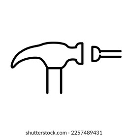 Hammer and nail icon, vector line art of hammer and nail