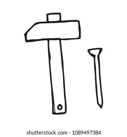 hammer and nail icon vector sketch isolated on white background.