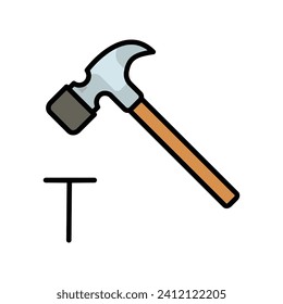 Icono de martillo y uña con ilustración de material vectorial de fondo blanco