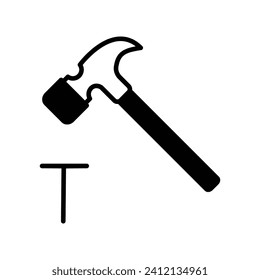 hammer and nail icon with white background vector stock illustration