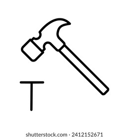 Icono de martillo y uña con ilustración de material vectorial de fondo blanco